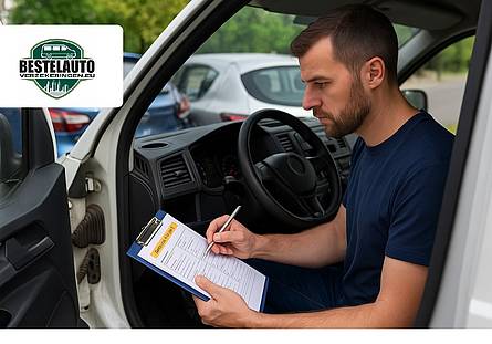 Directe schadeafhandeling (DSA) voor schade met je bestelauto Man in een bestelauto die schade meld voor directe schadeafhandeling